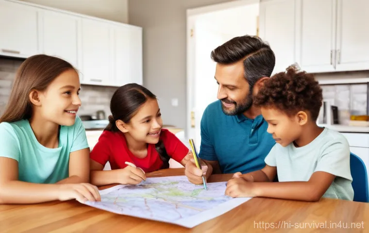 재난 대비 가족 안전 회의 - **Prompt for Family Emergency Planning:**
"A diverse family of four, including two parents and t...