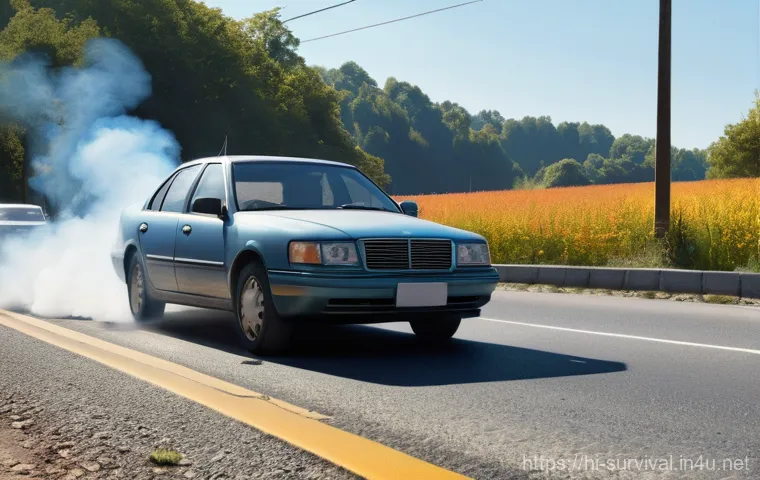 자동차 화재 발생 시 대처법 - **Prompt 1: Early Warning Signs and Calm Assessment**
    "A realistic, close-up interior shot of a ...