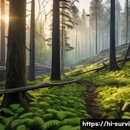 Home 24 자연 재해로 인한 환경 복구 - **Prompt:** "A breathtaking wide-angle shot of a forest landscape demonstrating nature's profound re...