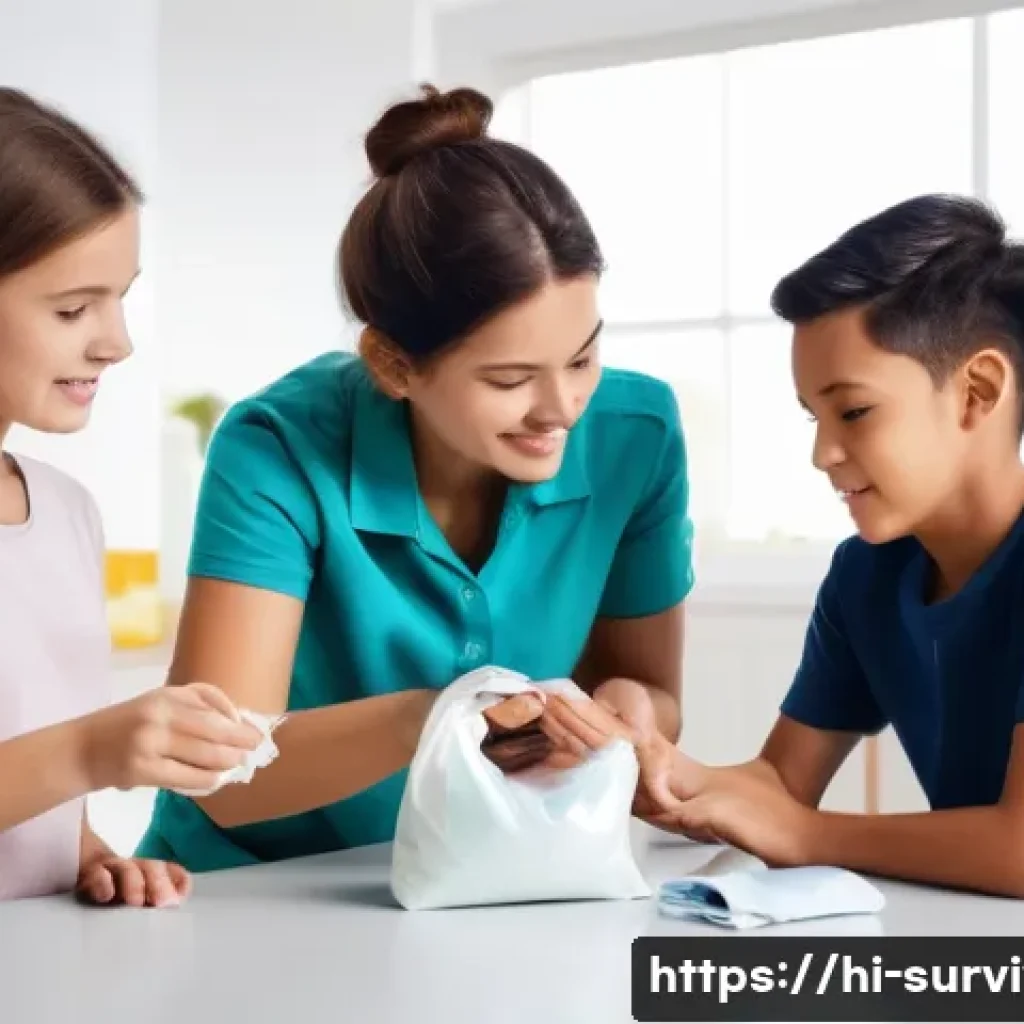 긴급 대피 가이드 - **Prompt 1: Family Emergency Prep at Home**
"A diverse family, including parents, two children (...