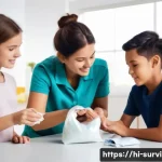 긴급 대피 가이드 - **Prompt 1: Family Emergency Prep at Home**
"A diverse family, including parents, two children (...