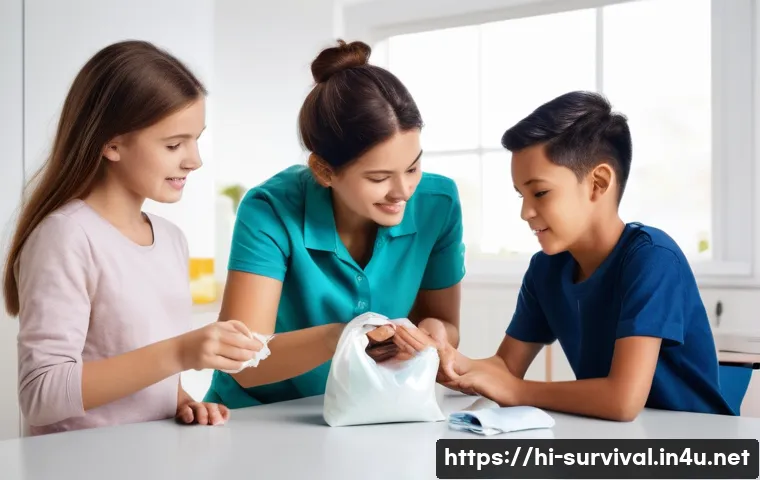 긴급 대피 가이드 - **Prompt 1: Family Emergency Prep at Home**
"A diverse family, including parents, two children (...