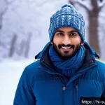 빙하 지역 생존법 - A detailed winter outdoor scene featuring a Hindi-speaking adult wearing multiple clothing layers: a...